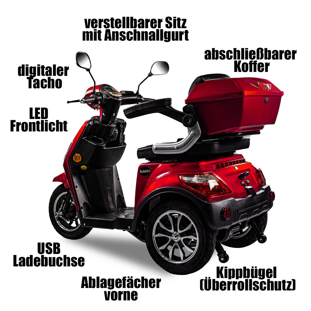25 1000 Watt E-Dreiradroller | rot K000058087 Rolektro V.3
