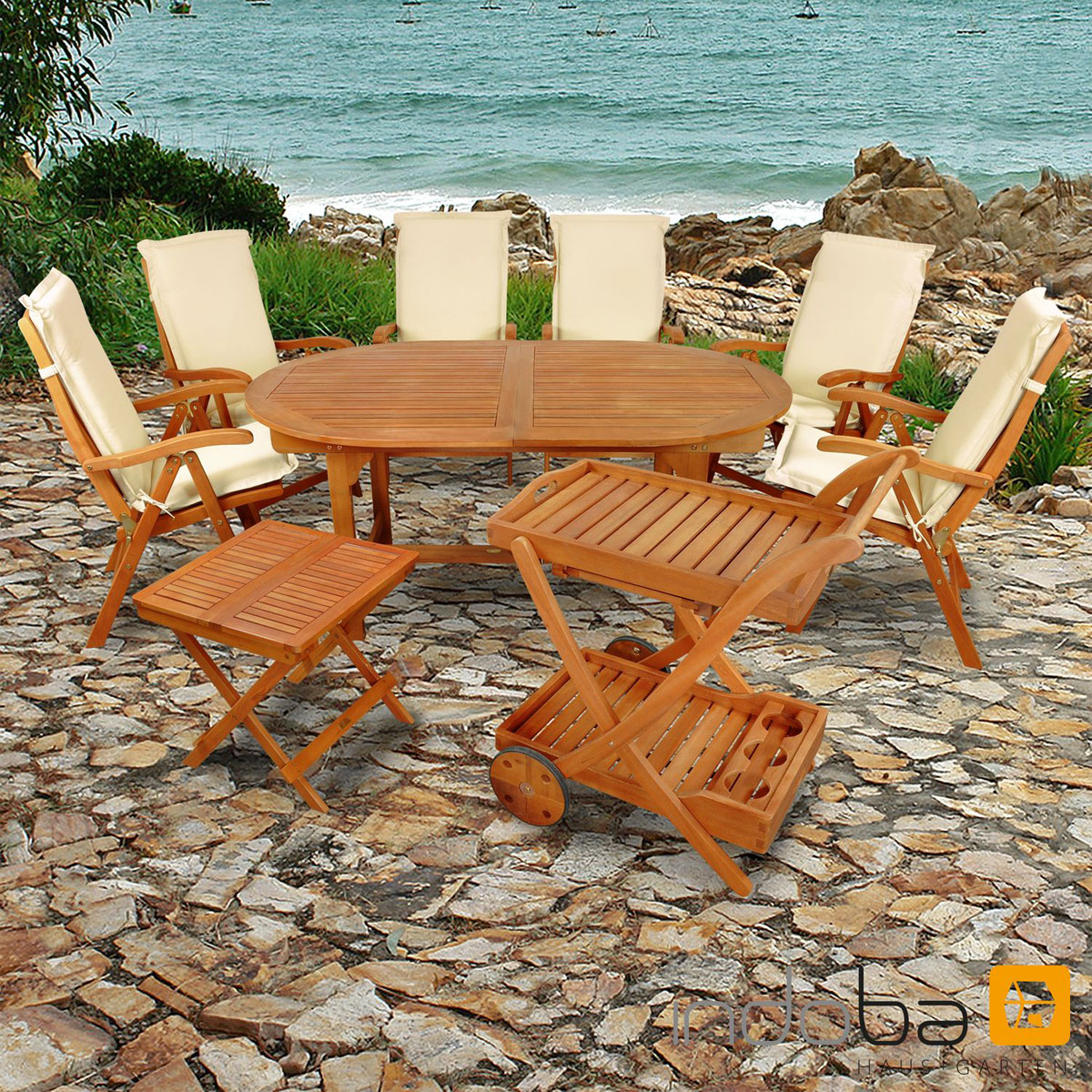 Indoba Gartenmöbel Set | | 15-teilig Beige Flair K000022020 15 Sun Premium Beige Auflagen mit 