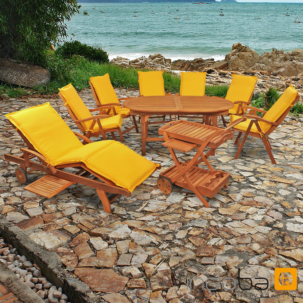 Indoba Gartenmöbel Set Sun Flair 16 | K000022015 | 16-teilig Auflagen mit | Gelb Gelb Premium