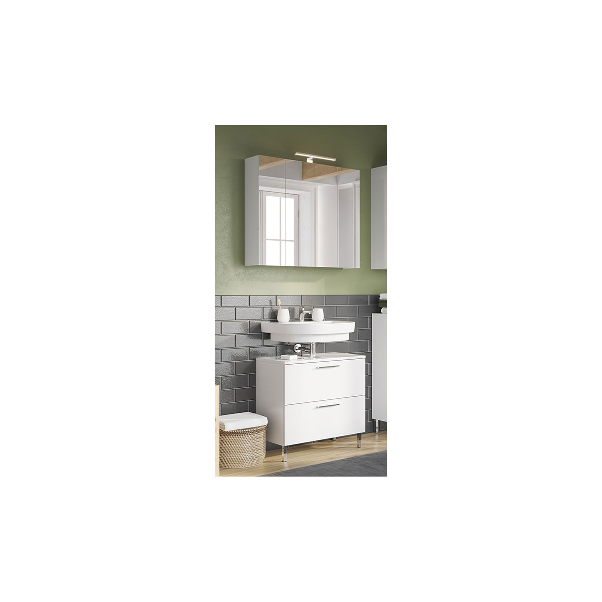 | 2- Spiegelschrank 5 Supermatt Waschbeckenunterschrank und Badmöbel-Set weiß inkl teilig K000065114