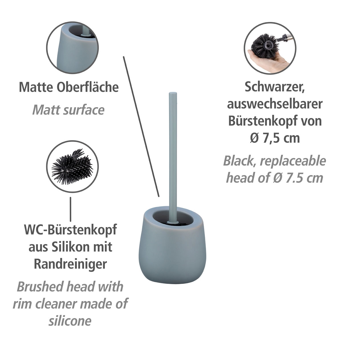 Keramik Badi 514478 Wenko Grau WC-Bürstenhalter WC-Garnitur |