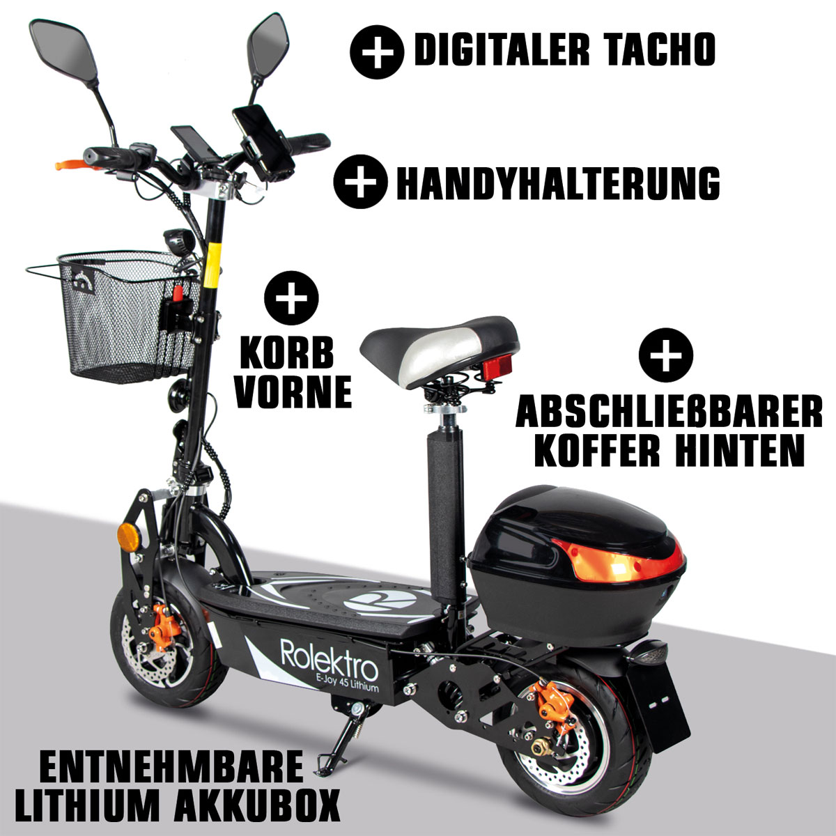 48 E-Scooter 45 AH 1000 | K001603212 V-20 Rolektro E-Joy Schwarz Akku W
