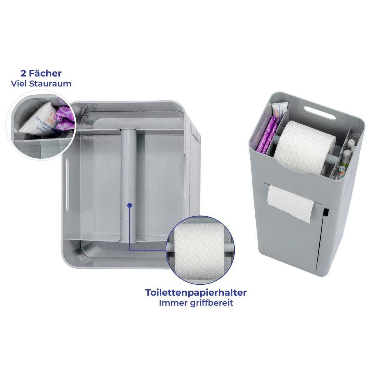 Wenko WC-Bürstenhalter 1 Imon und Stand Toilettenpapierhalter in | integrierter Ablage Grau 6 matt Stauraumfächer Ersatzrollenhalter WC-Garnitur 514824