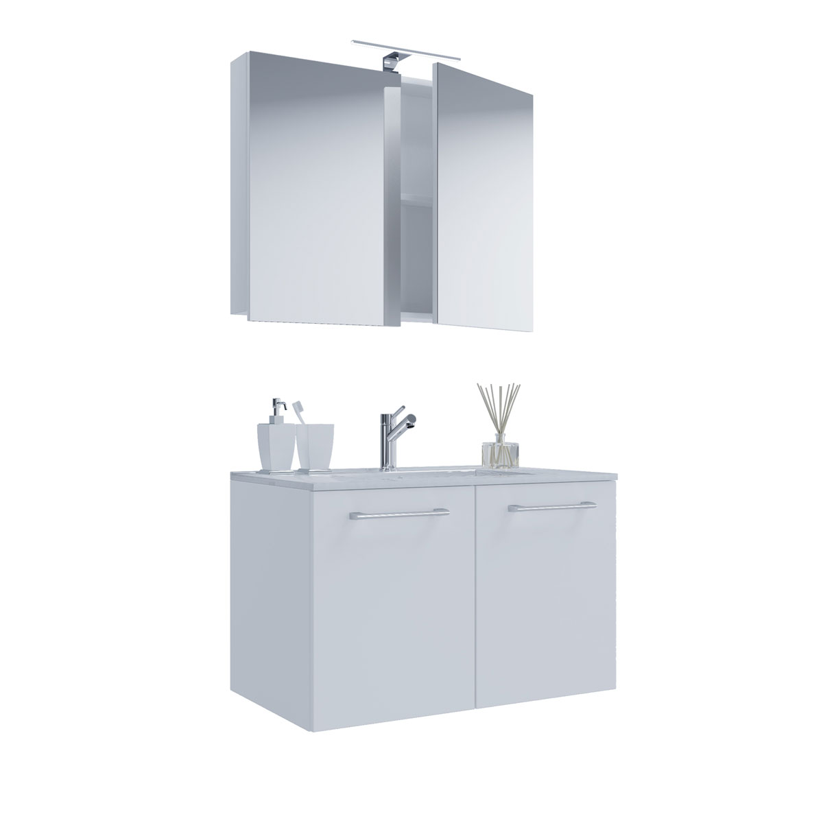 60 mit weiß | K000050529 3-teilig cm Türen Waschplatz Spiegelschrank | 2 weiß