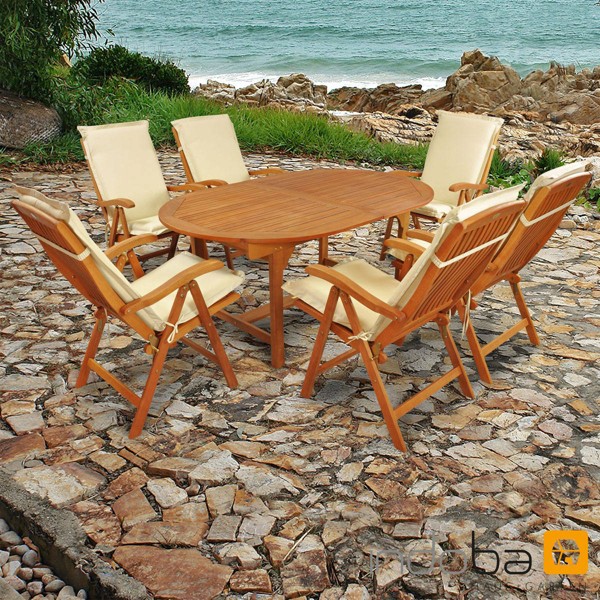 Indoba Gartenmöbel Set Sun Flair K000022012 | Beige 13-teilig | Premium 13 Auflagen mit | Beige