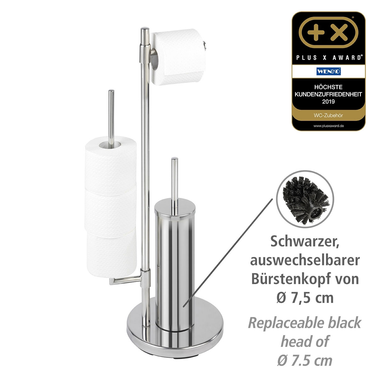 Wenko Stand WC-Garnitur WC-Bürstenhalter integrierter | Universalo rostfrei 514771 Edelstahl und Toilettenpapierhalter Neo