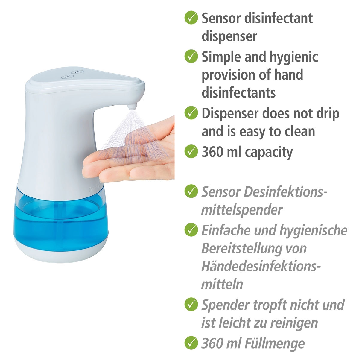 Wenko Sensor Desinfektionsmittelspender berührungsloser 360 ml 514846 Desinfektionsspender Diala 