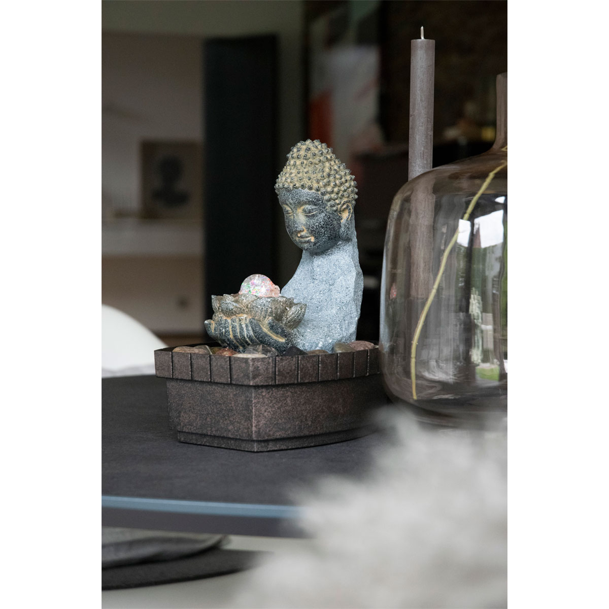 dobar Zimmerbrunnen mit Buddha 20,5 x 27 x 16,5 cm grau-schwarz | K000540558