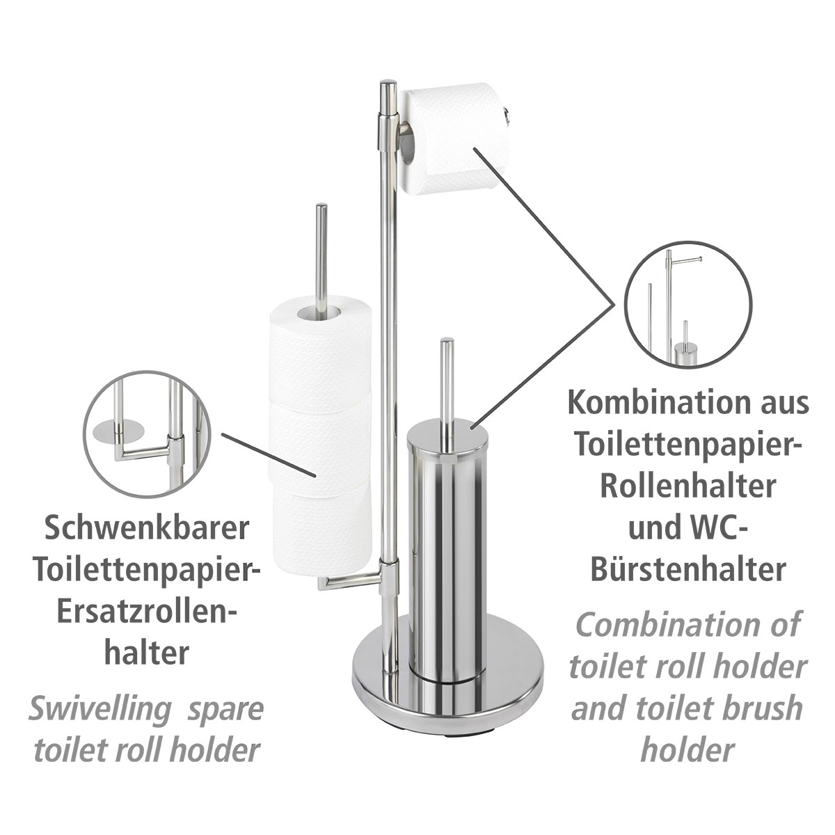 Wenko Stand WC-Garnitur Universalo Edelstahl integrierter Neo Toilettenpapierhalter rostfrei und | 514771 WC-Bürstenhalter