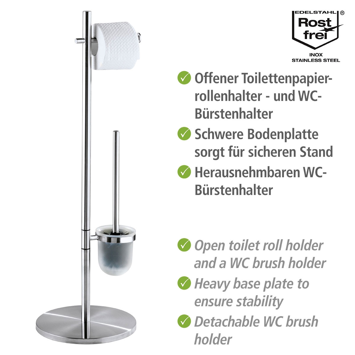 Wenko Stand 514515 | WC-Garnitur rostfrei Edelstahl Pieno